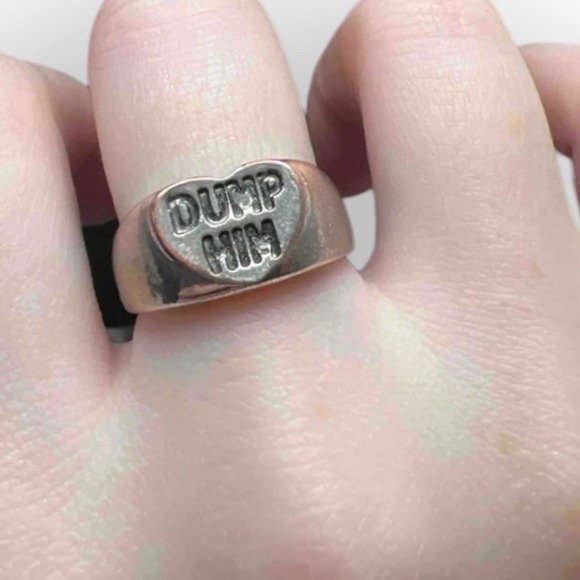 Funny Dump Him Silver Ring Antique Silver Size 7 - Picture 3 of 7